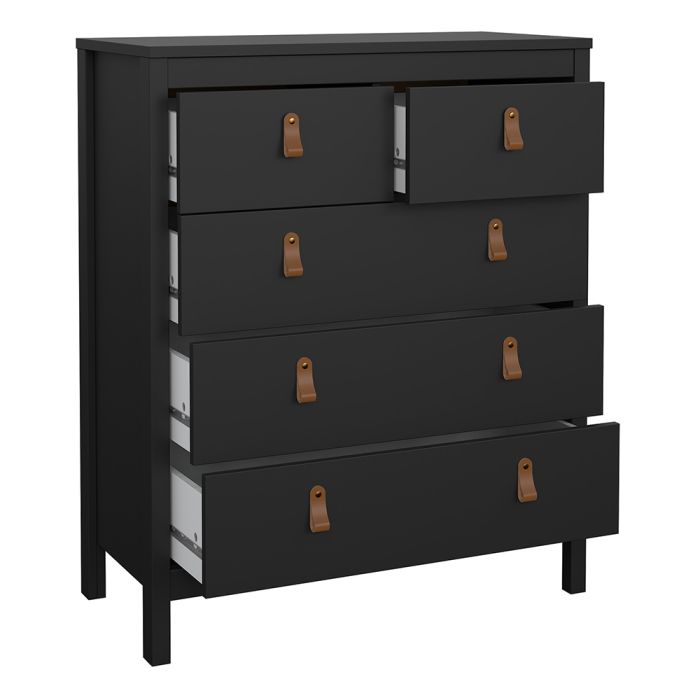 Barcelona 3 Piece Bedroom Furniture Package – 2 Drawer Bedside, 5 Drawer Chest & 2 Door Wardrobe in Matt Black