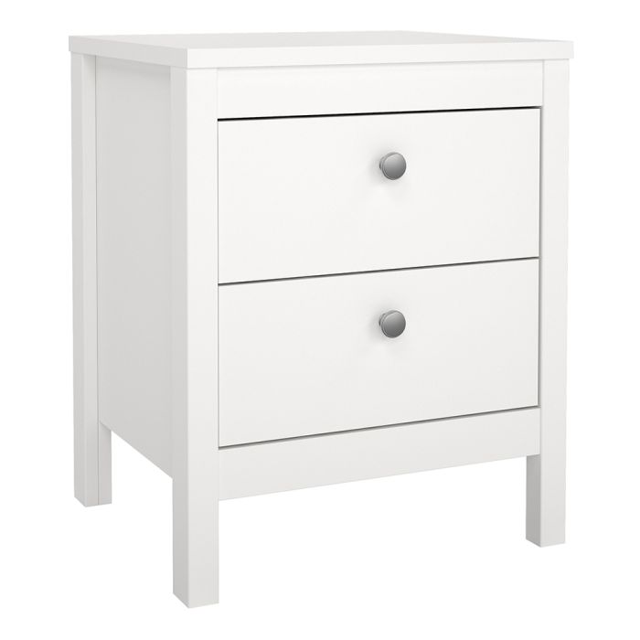 Madrid 3 Piece Bedroom Furniture Package – 2 Drawer Bedside, 5 Drawer Chest & 2 Door Wardrobe in White
