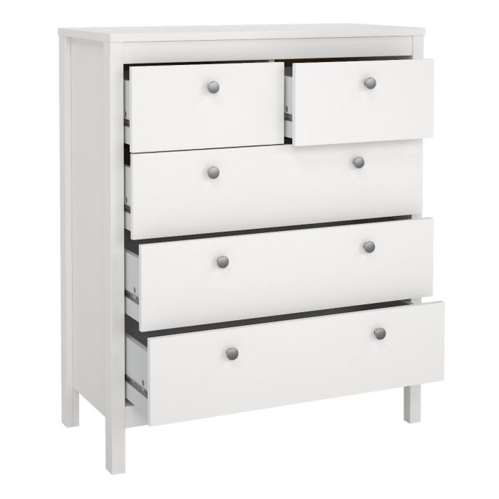 Madrid 3 Piece Bedroom Furniture Package – 2 Drawer Bedside, 5 Drawer Chest & 2 Door Wardrobe in White