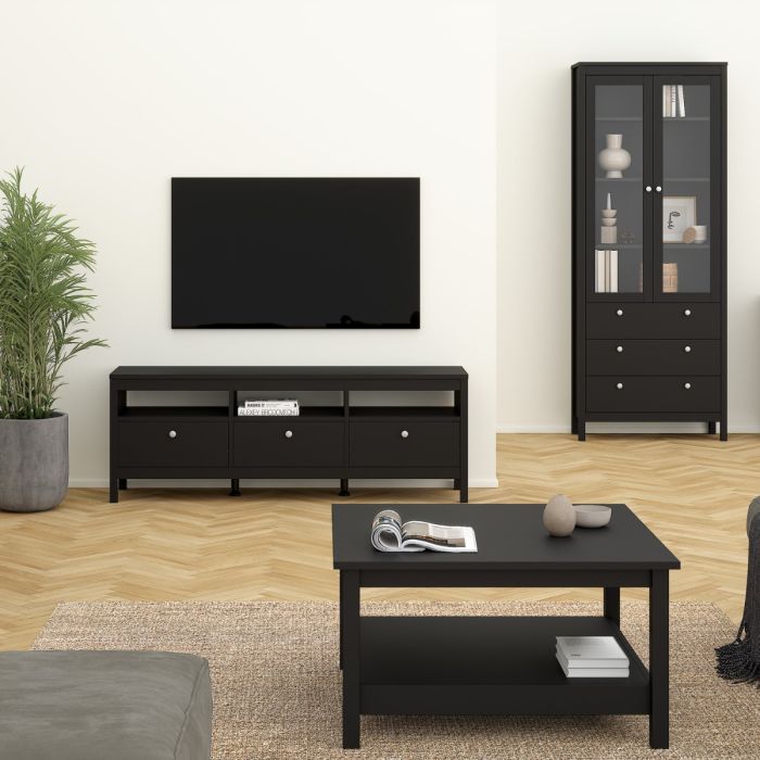 Madrid TV Unit with 3 Drawers in Matte Black Finish
