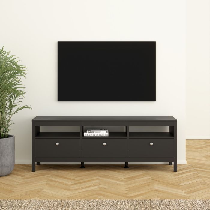 Madrid TV Unit with 3 Drawers in Matte Black Finish
