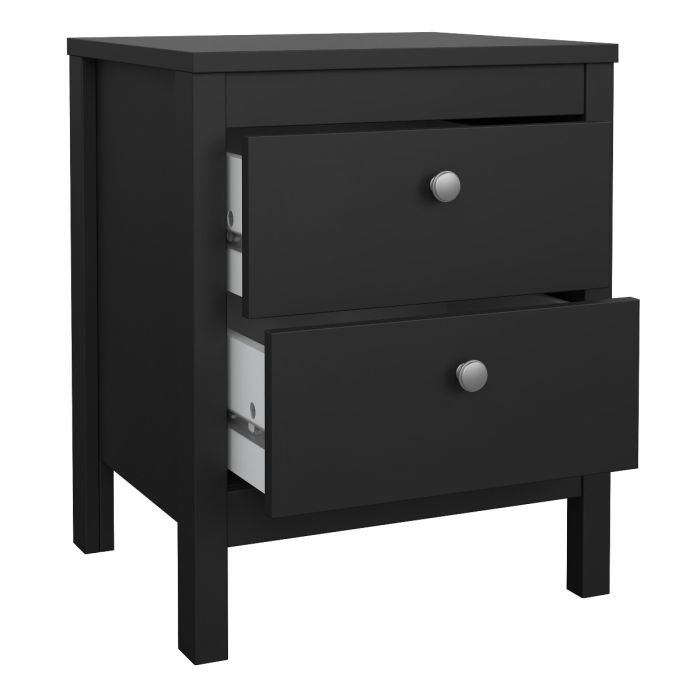 Madrid 3 Piece Bedroom Furniture Package – 2 Drawer Bedside, 3+2 Chest & 2 Door Wardrobe in Matt Black