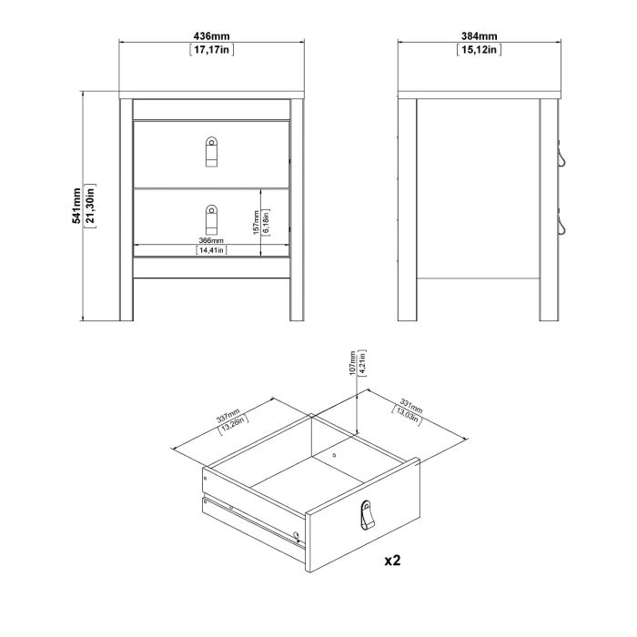 Madrid 3 Piece Bedroom Furniture Package – 2 Drawer Bedside, 3+2 Chest & 2 Door Wardrobe in Matt Black