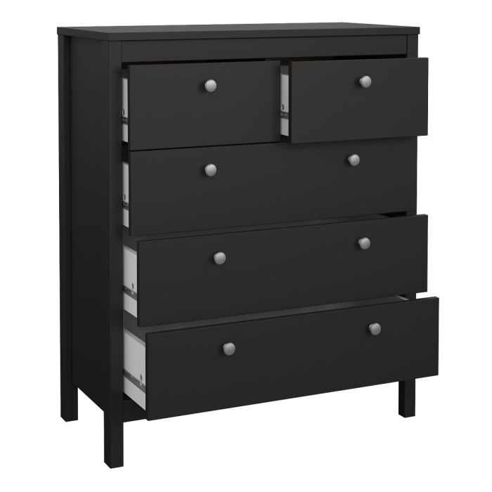 Madrid 3 Piece Bedroom Furniture Package – 2 Drawer Bedside, 3+2 Chest & 2 Door Wardrobe in Matt Black
