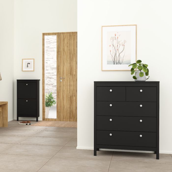 Madrid 3 Piece Bedroom Furniture Package – 2 Drawer Bedside, 3+2 Chest & 2 Door Wardrobe in Matt Black
