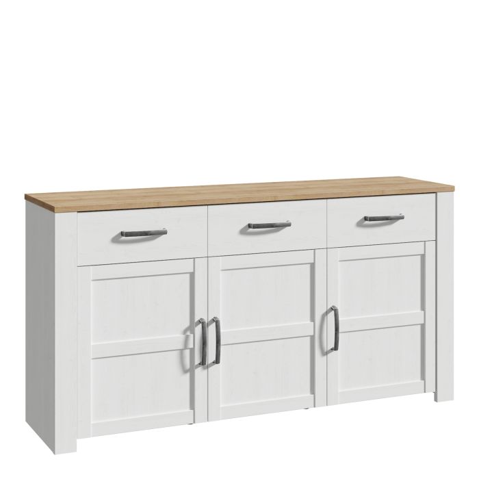 Bohol 3 Door 3 Drawer Sideboard in White/Riviera Oak