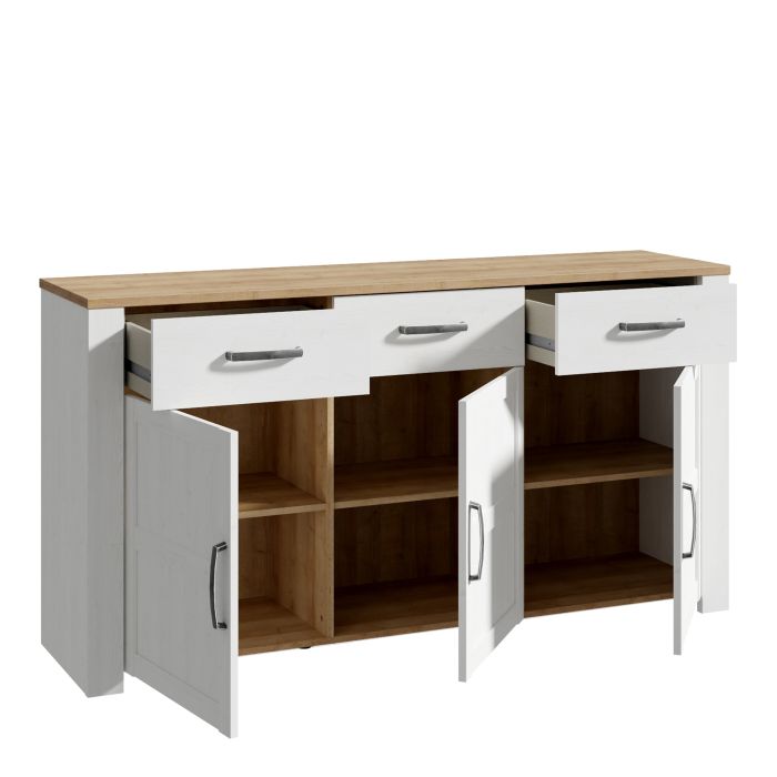 Bohol 3 Door 3 Drawer Sideboard in White/Riviera Oak