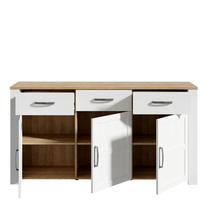 Bohol 3 Door 3 Drawer Sideboard in White/Riviera Oak
