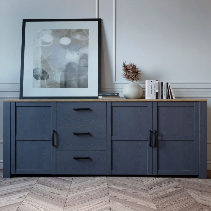 Bohol Large Sideboard – 3 Drawers & 3 Doors in Navy & Oak