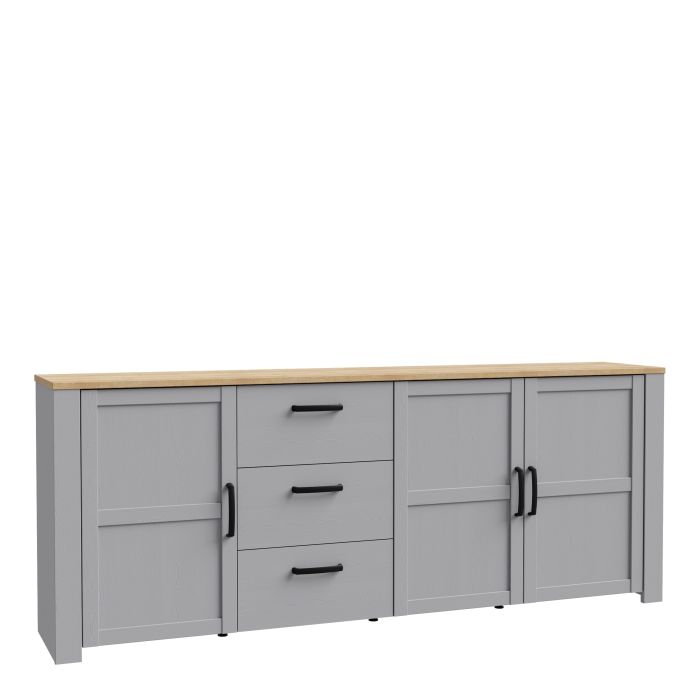 Bohol 3 Door 3 Drawer Large Sideboard in Grey/Riviera Oak