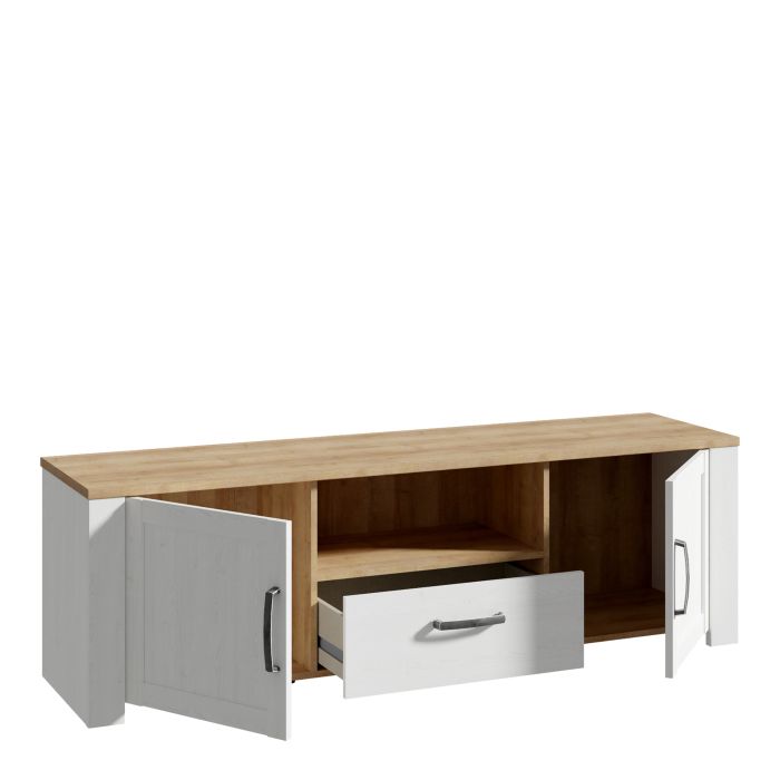Bohol TV Unit with 2 Doors and 1 Drawer in White and Oak Finish