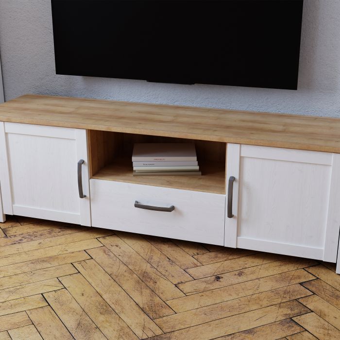Bohol TV Unit with 2 Doors and 1 Drawer in White and Oak Finish