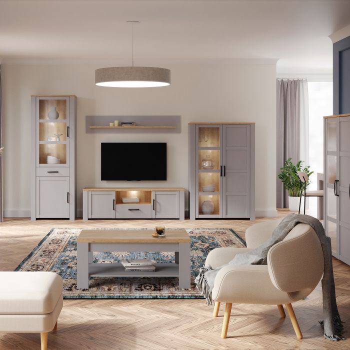 Bohol Display Cabinet 2 Door in Grey and Oak