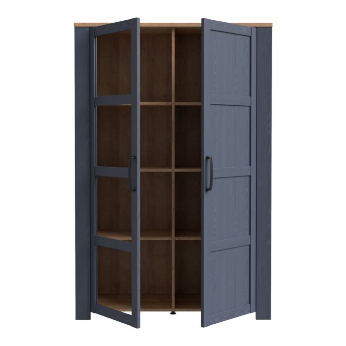 Bohol Display Cabinet with LED Lighting in Navy and Riviera Oak Finish