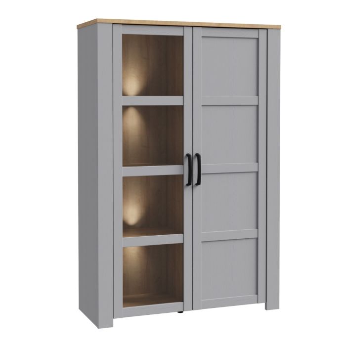 Bohol Display Cabinet with LED Lights in Grey Riviera Oak