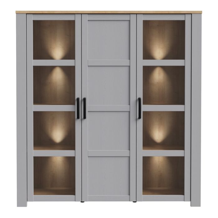 Bohol Large Display Cabinet with LED Lighting in Grey and Riviera Oak Finish