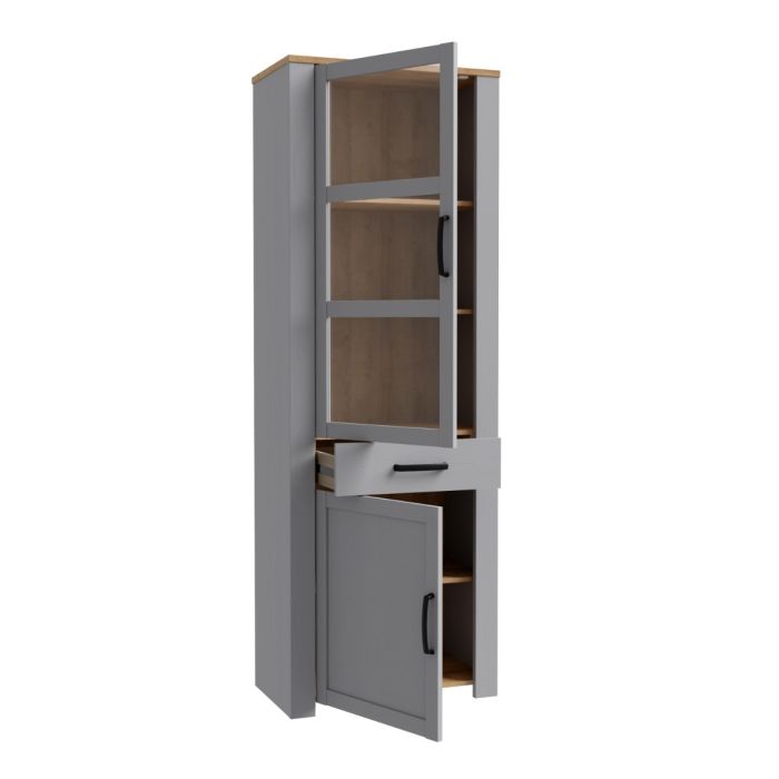 Bohol Narrow Display Cabinet with LED Lighting in Grey and Riviera Oak Finish