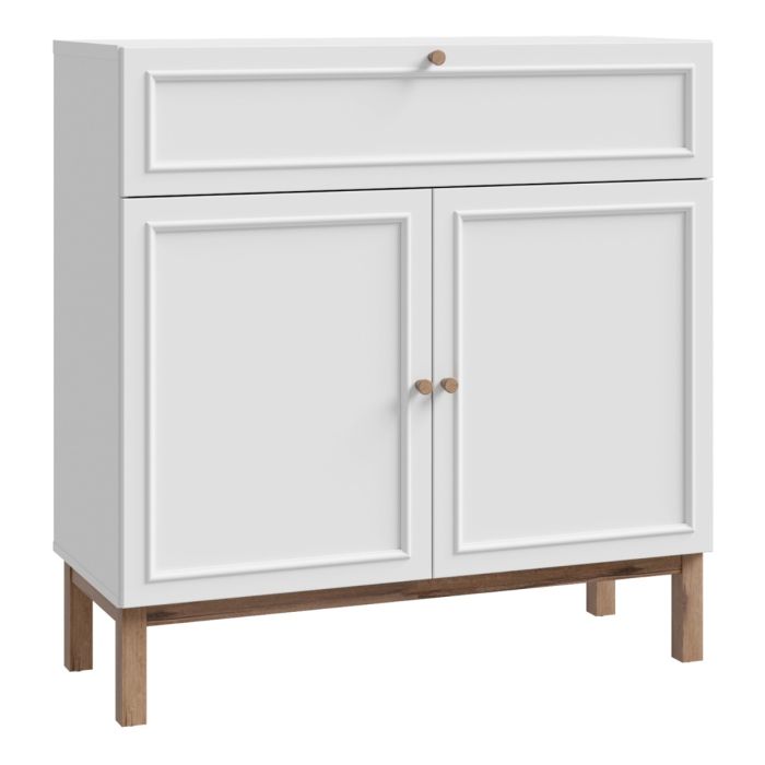 Wensley Console Table with 2 Doors & 1 Drawer in Light Grey and Oak – Modern Hallway Storage