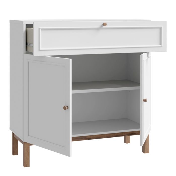 Wensley Console Table with 2 Doors & 1 Drawer in Light Grey and Oak – Modern Hallway Storage