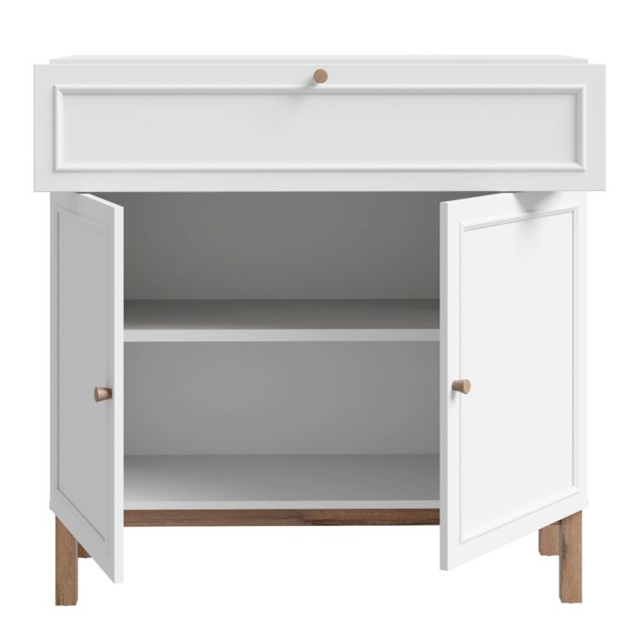 Wensley Console Table with 2 Doors & 1 Drawer in Light Grey and Oak – Modern Hallway Storage