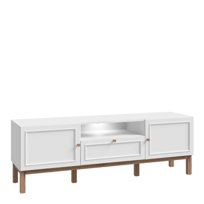 Wensley 2 Door 1 Drawer TV Unit in Light Grey and Oak