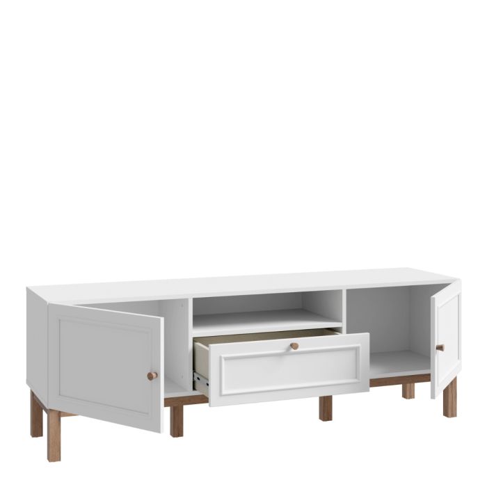 Wensley TV Unit with 2 Doors, 1 Drawer and LED Lighting in Light Grey & Oak Finish