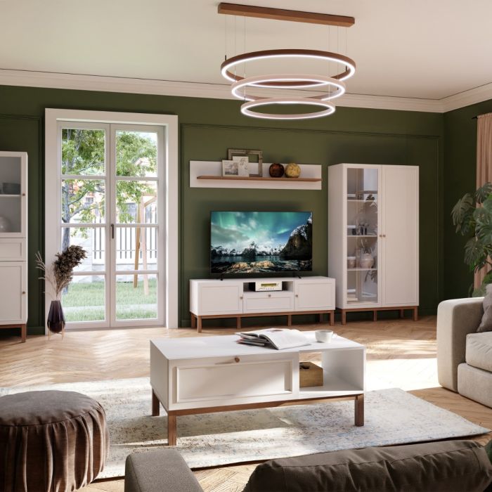 Wensley TV Unit with 2 Doors, 1 Drawer and LED Lighting in Light Grey & Oak Finish
