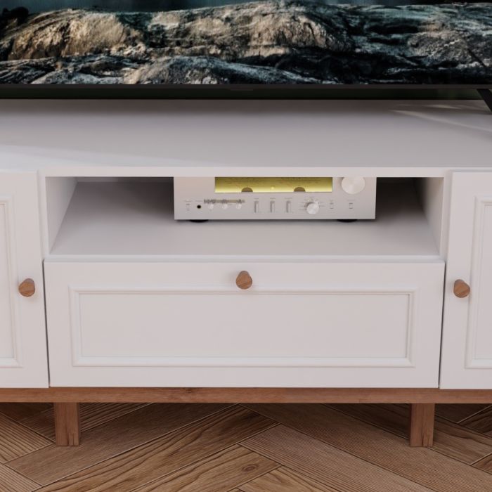 Wensley TV Unit with 2 Doors, 1 Drawer and LED Lighting in Light Grey & Oak Finish