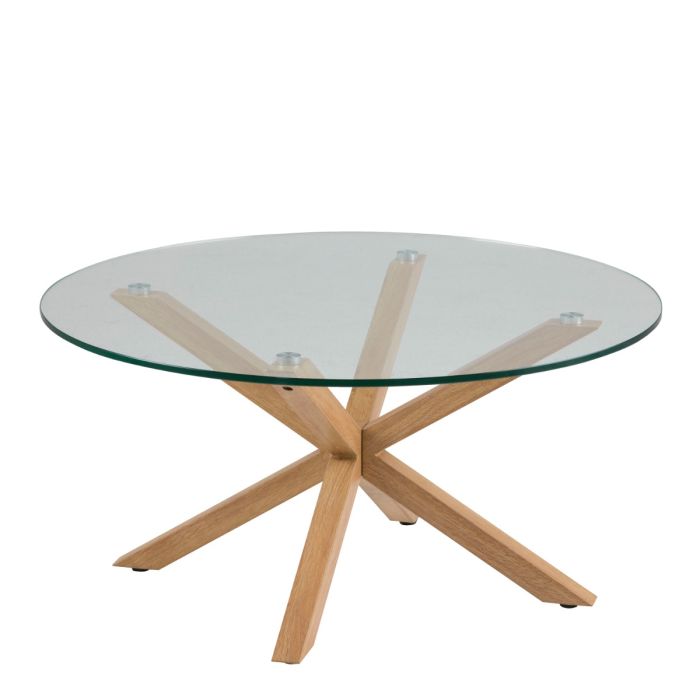 Heaven Circular Coffee Table with Smoked Glass Top and Oak Base