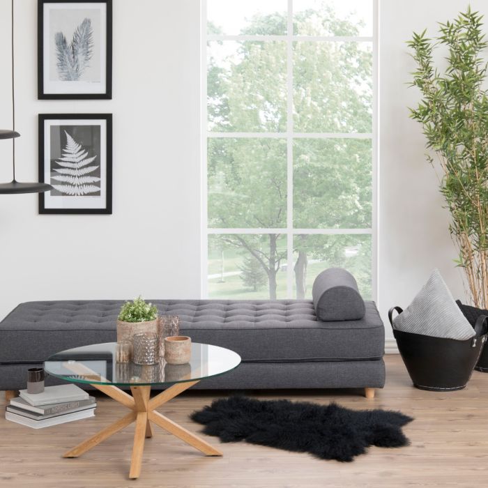 Heaven Circular Coffee Table with Smoked Glass Top and Oak Base