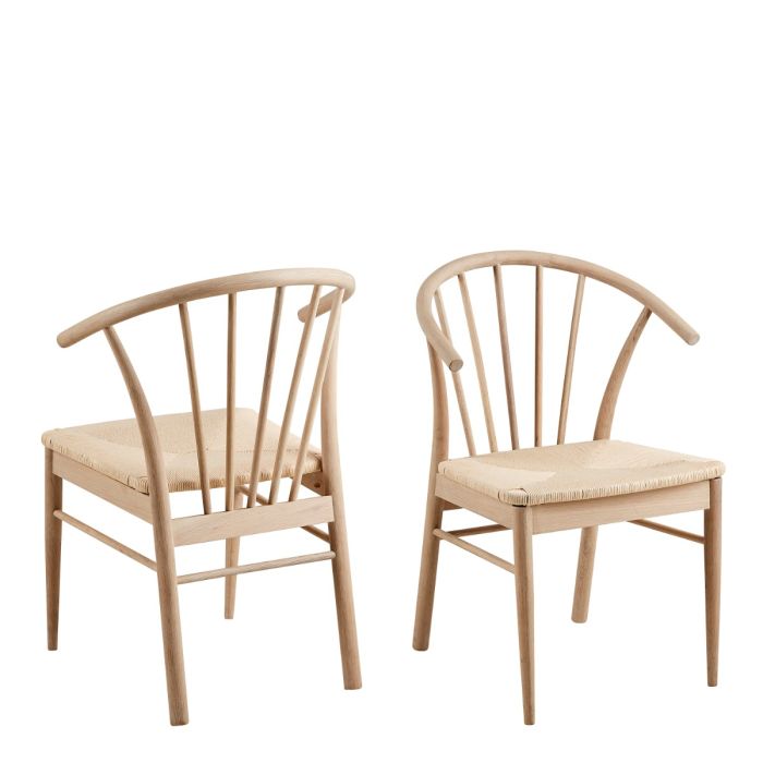 Cassandra Dining Chairs with Armrests in White Oak – Set of 2