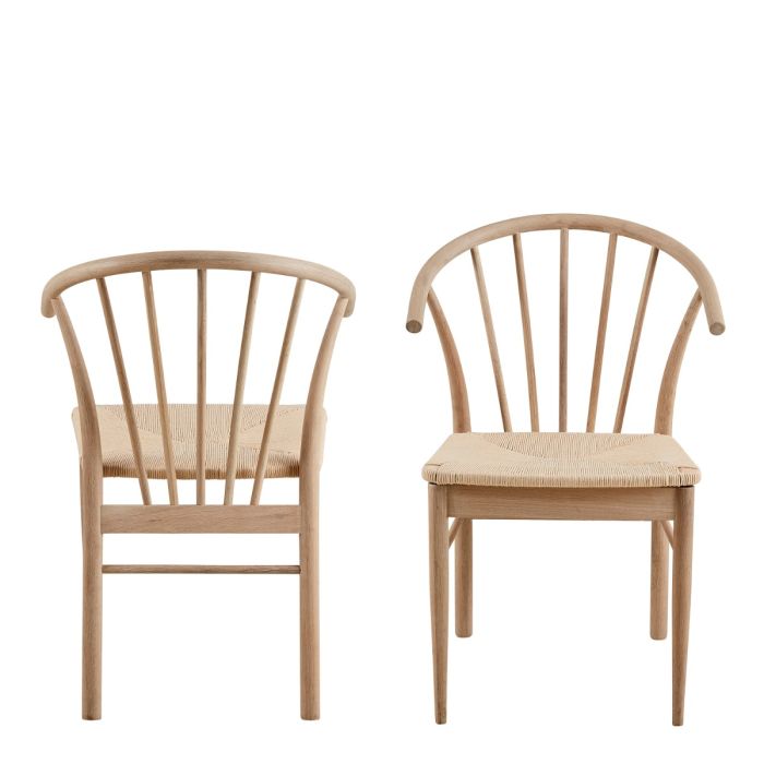 Cassandra Dining Chairs with Armrests in White Oak – Set of 2