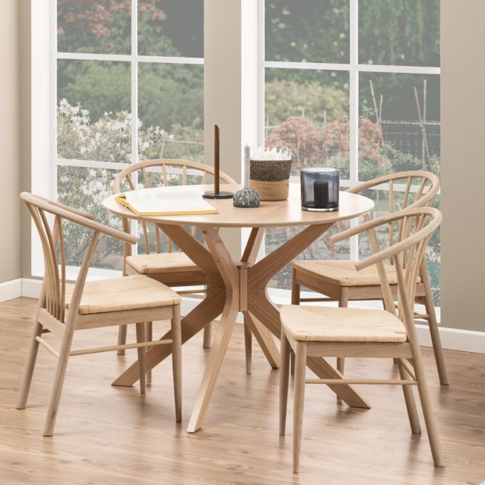 Cassandra Dining Chairs with Armrests in White Oak – Set of 2