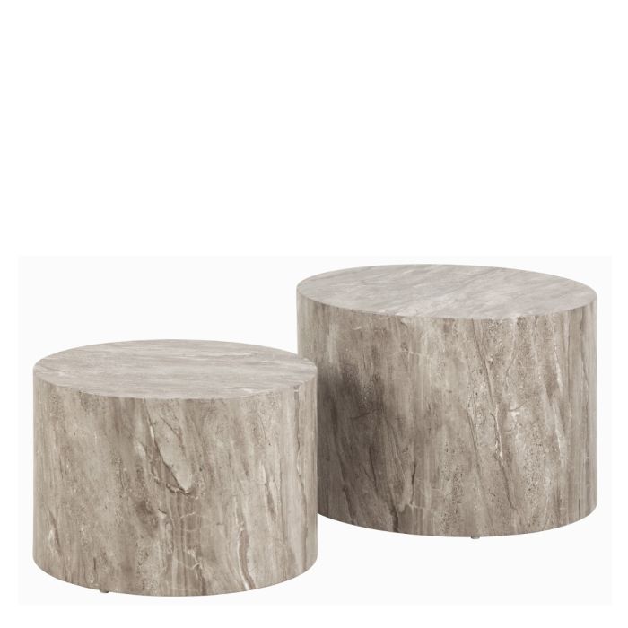 Dice Round Coffee Table Set in Grey Marble Effect Finish
