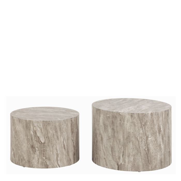 Dice Round Coffee Table Set in Grey Marble Effect Finish