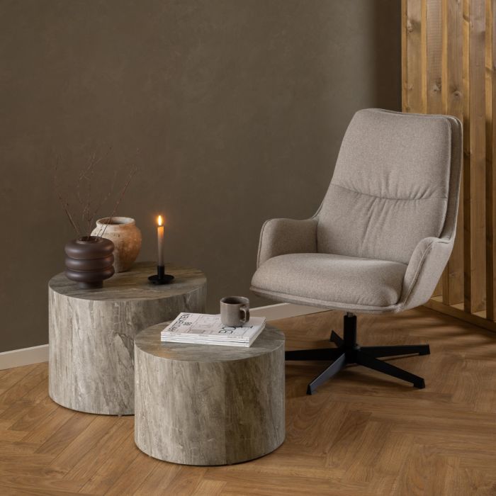 Dice Round Coffee Table Set in Grey Marble Effect Finish