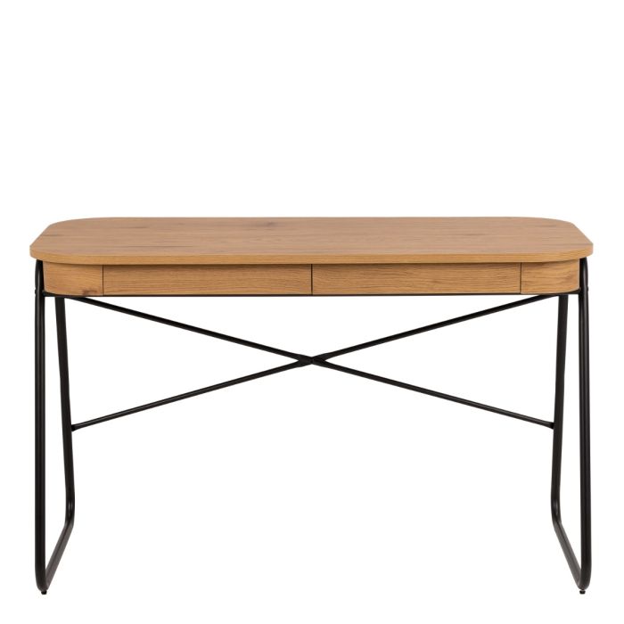 Blueton Desk with 2 Drawers in Black and Oak – Modern Office Writing Table