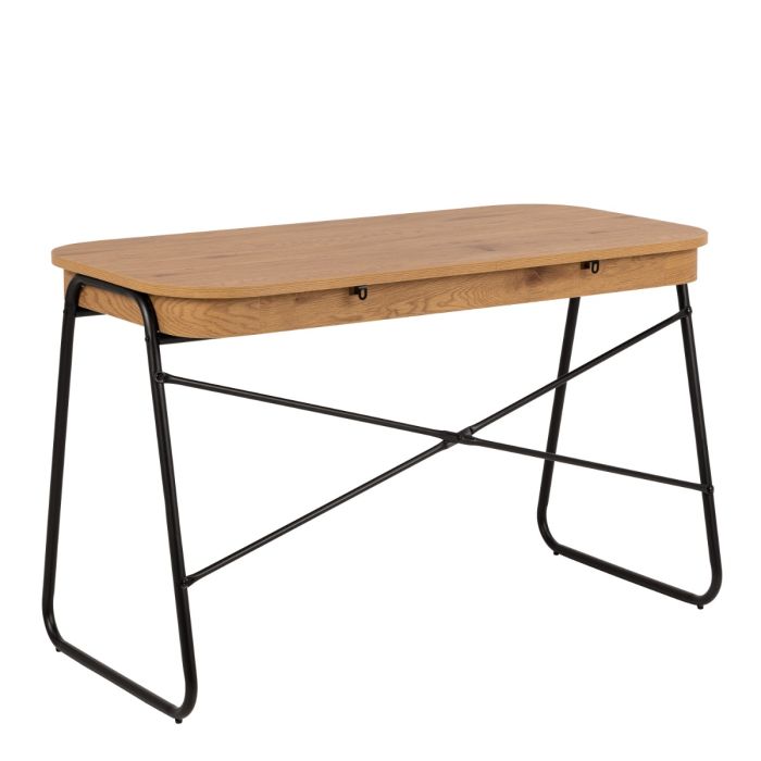 Blueton Desk with 2 Drawers in Black and Oak – Modern Office Writing Table