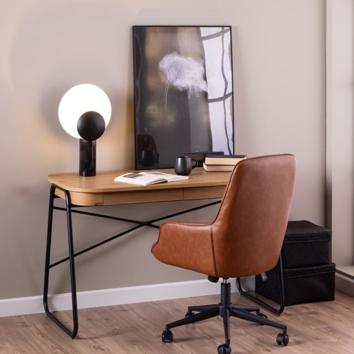 Blueton Desk with 2 Drawers in Black and Oak – Modern Office Writing Table