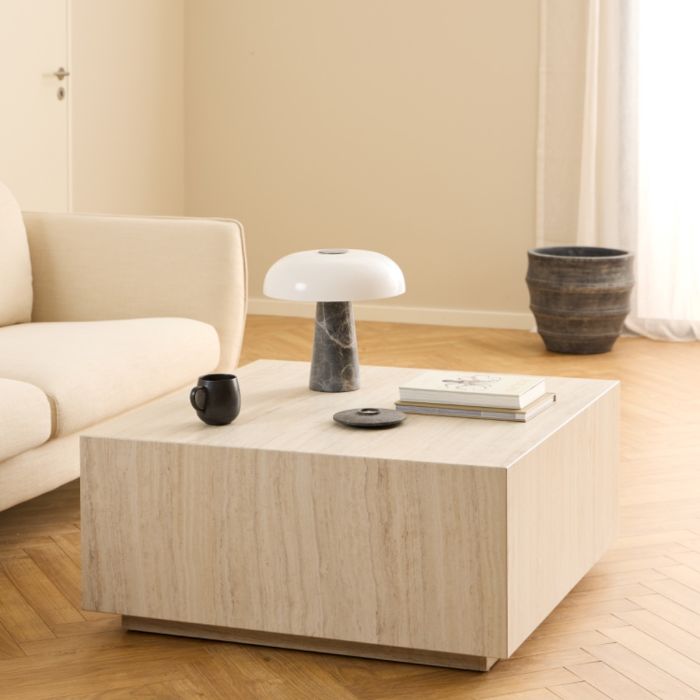 Dice Square Coffee Table in Light Travertine Finish
