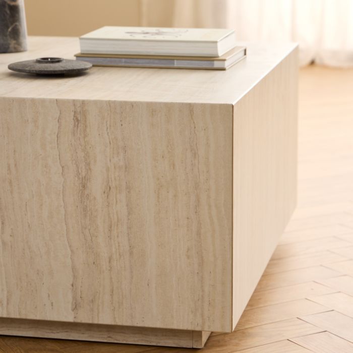 Dice Square Coffee Table in Light Travertine Finish