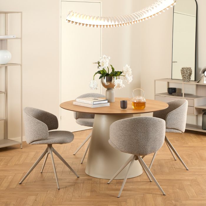 Ella Swivel Dining Chair in Beige Fabric Upholstery