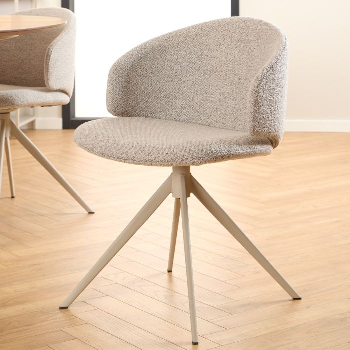 Ella Swivel Dining Chair in Beige Fabric Upholstery