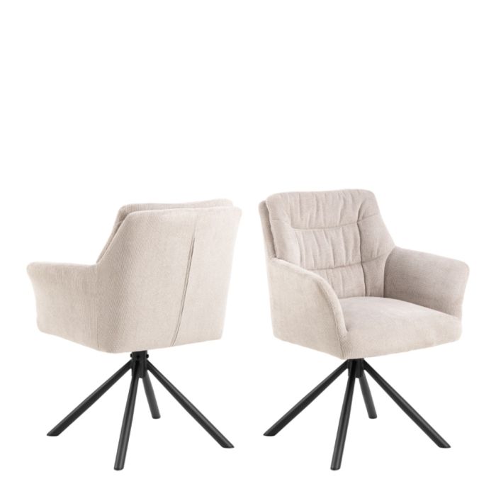 Alonso Swivel Dining Chairs in Cream with Armrests – Set of 2