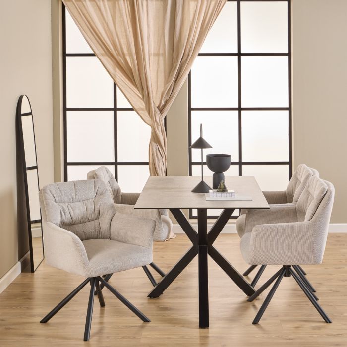 Alonso Swivel Dining Chairs in Cream with Armrests – Set of 2