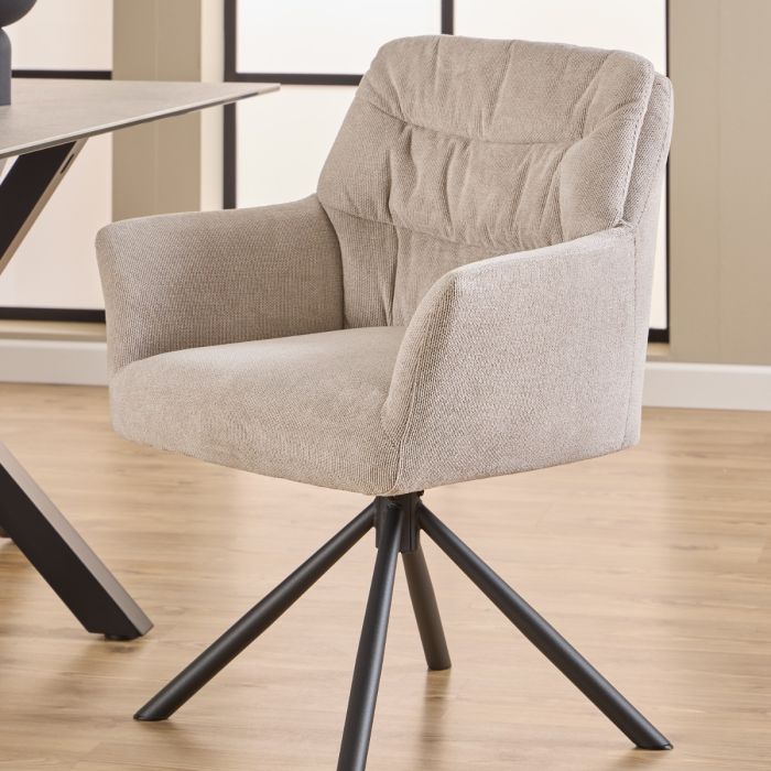 Alonso Swivel Dining Chairs in Cream with Armrests – Set of 2