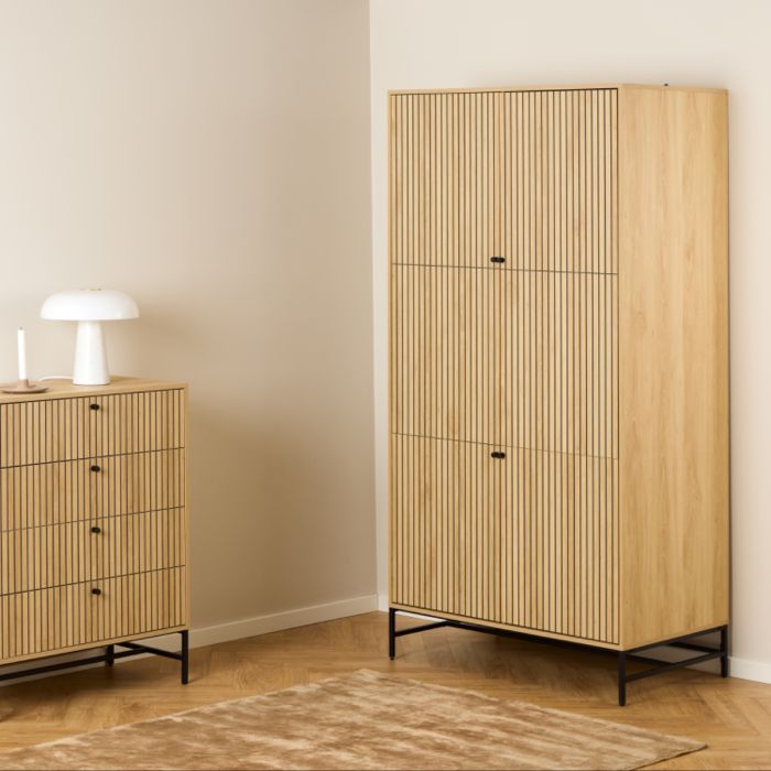 Albany Wardrobe – 4 Door Modern Storage in Black and Oak Finish