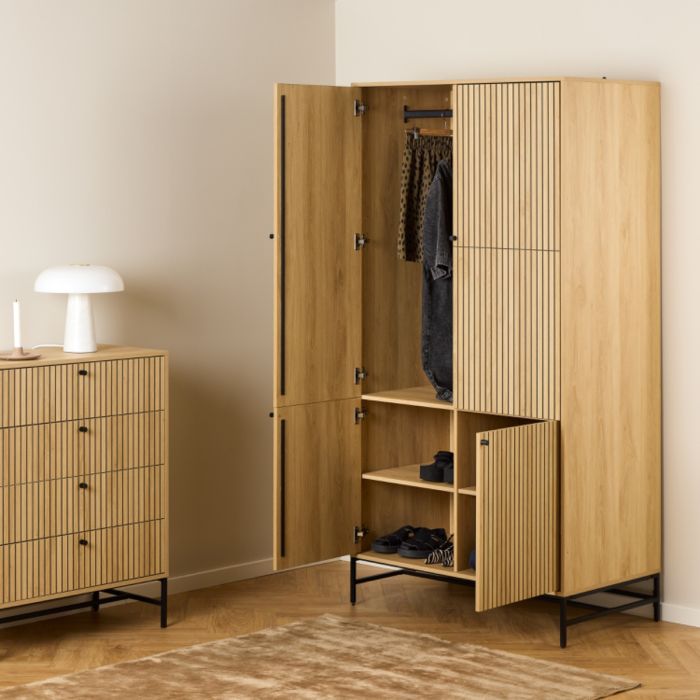 Albany Wardrobe – 4 Door Modern Storage in Black and Oak Finish