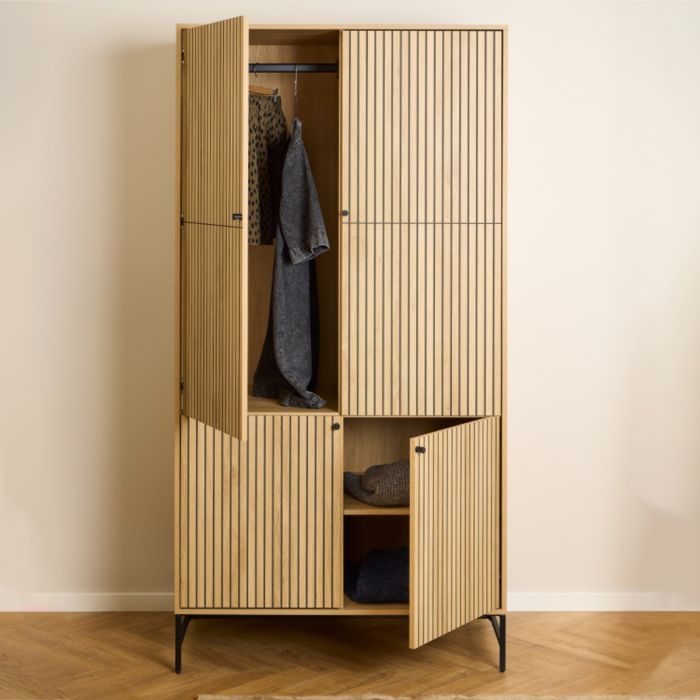 Albany Wardrobe – 4 Door Modern Storage in Black and Oak Finish