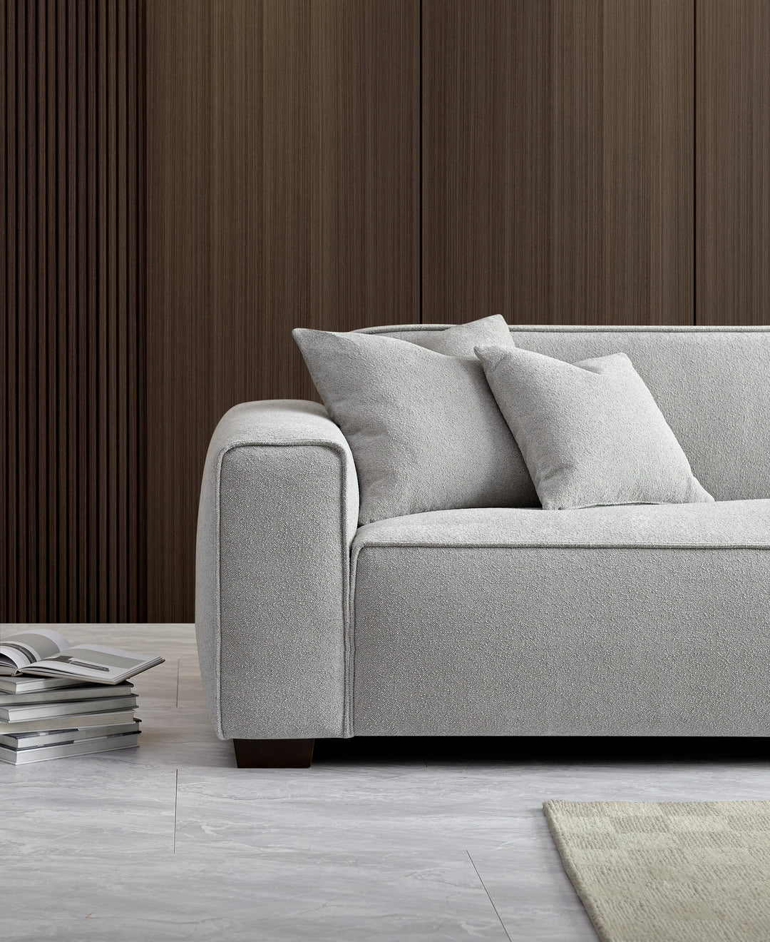 Aluxo Dakota 4 Seater Sofa with Chaise in Pebble Boucle